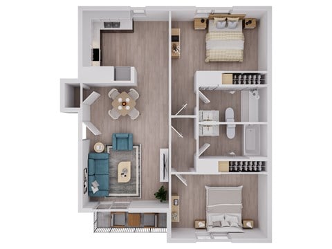 Floor plan for 2 beds, 2 baths, 1100 sqft